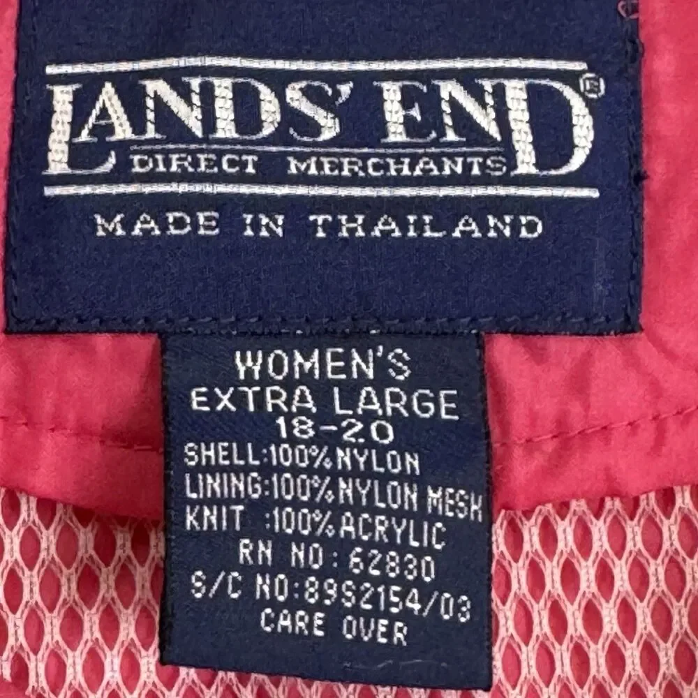 Lands’ End Pink Windbreaker Jacket XL 18/20 Lightweight Full Zip Women Travel